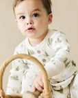 Organic Buttoned Romper - Frosted Fir