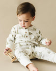 Organic Buttoned Romper - Frosted Fir