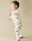 Organic Buttoned Romper - Frosted Fir
