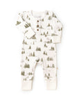Organic Buttoned Romper - Frosted Fir